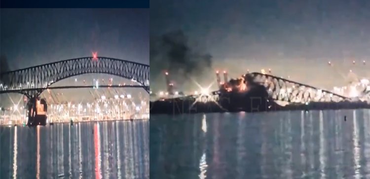 जहाज के टकराने से पुल पर हुआ ब्लास्ट,  कई गाड़ियां पानी में गिरीं, देखें वीडियो