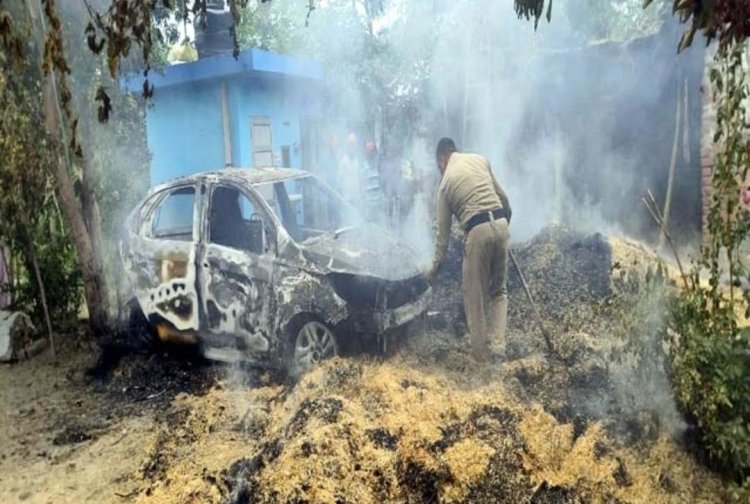 हम्बोली में तूडी व कार में आग लगी, करीब 5 लाख रुपए का नुक्सान